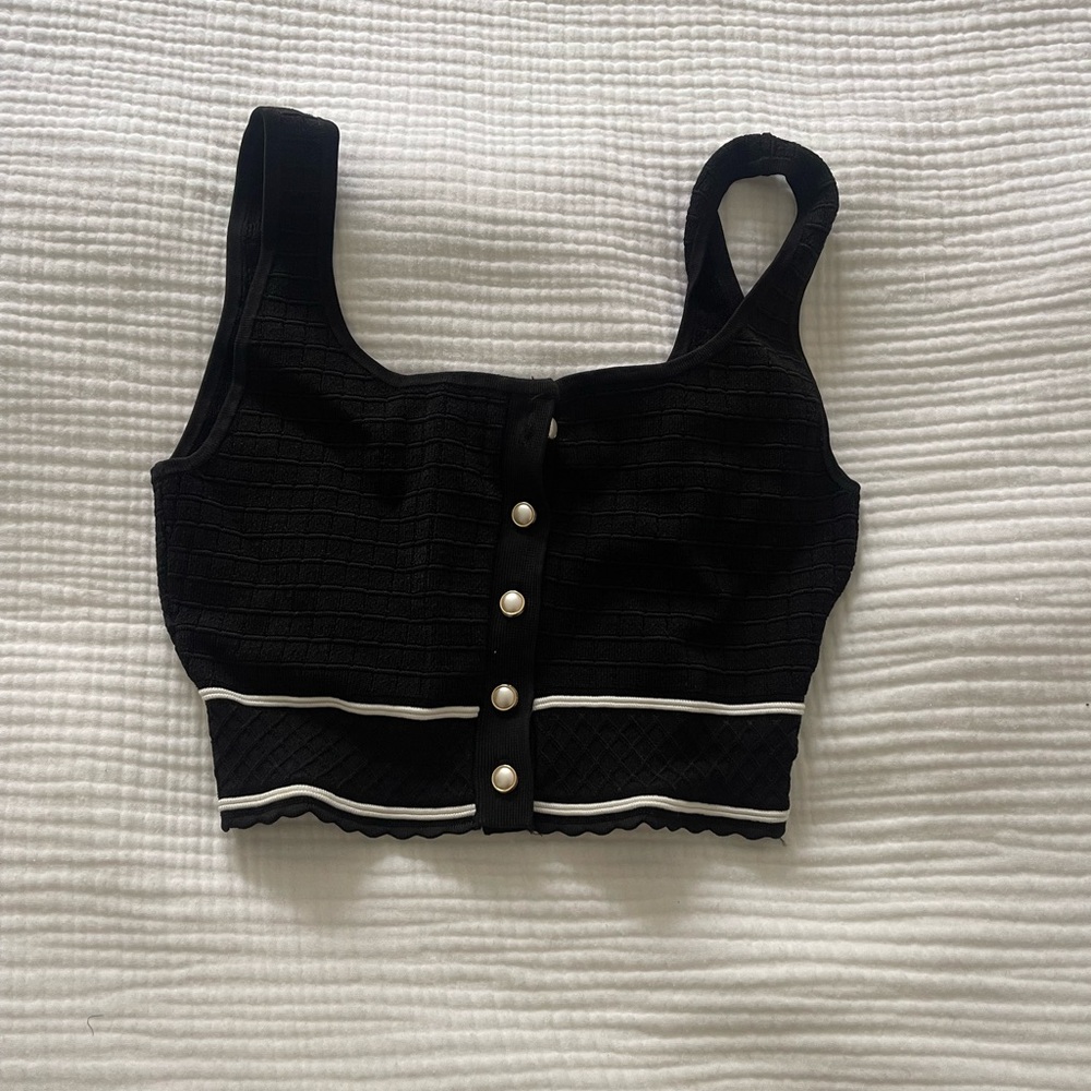 Babaton Black Crop Top with Button Detail